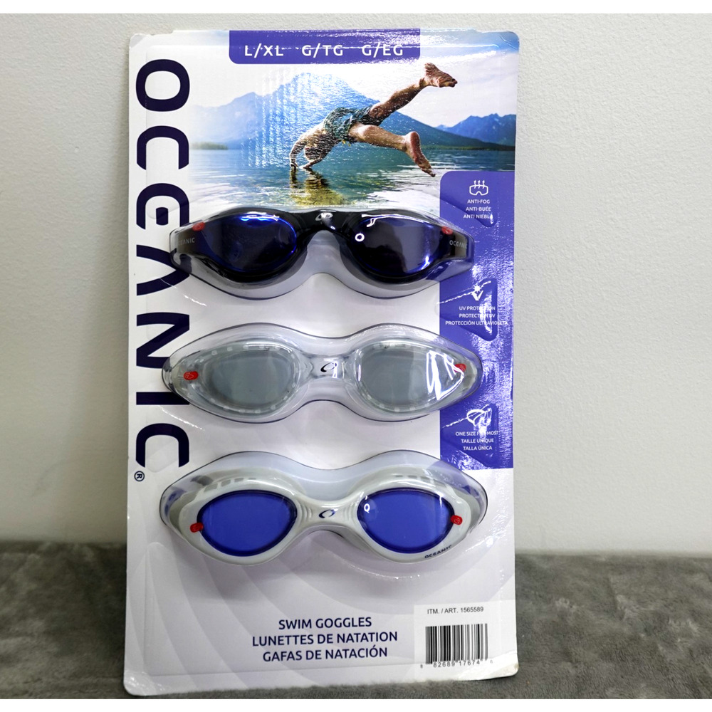 Oceanic Swim Goggles 3-Pack L/XL – Anti-Fog UV Protection Comfort Fit (New)